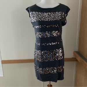 Trina Turk Sequin Dress Gray Silver Sparkle Ball Cocktail Party Marino Wool M